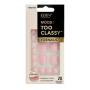 Ebin New York Mood Too Classy Pre-Glued Toenails Baby Pink NMCT004 with 28 glossy square press-on toenails featuring lightweight Air Flexi technology and long-lasting wear.
