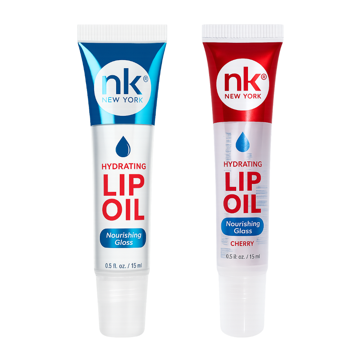 Nicka K Hydrating Lip Oil 15ml cherry and clear on a white background