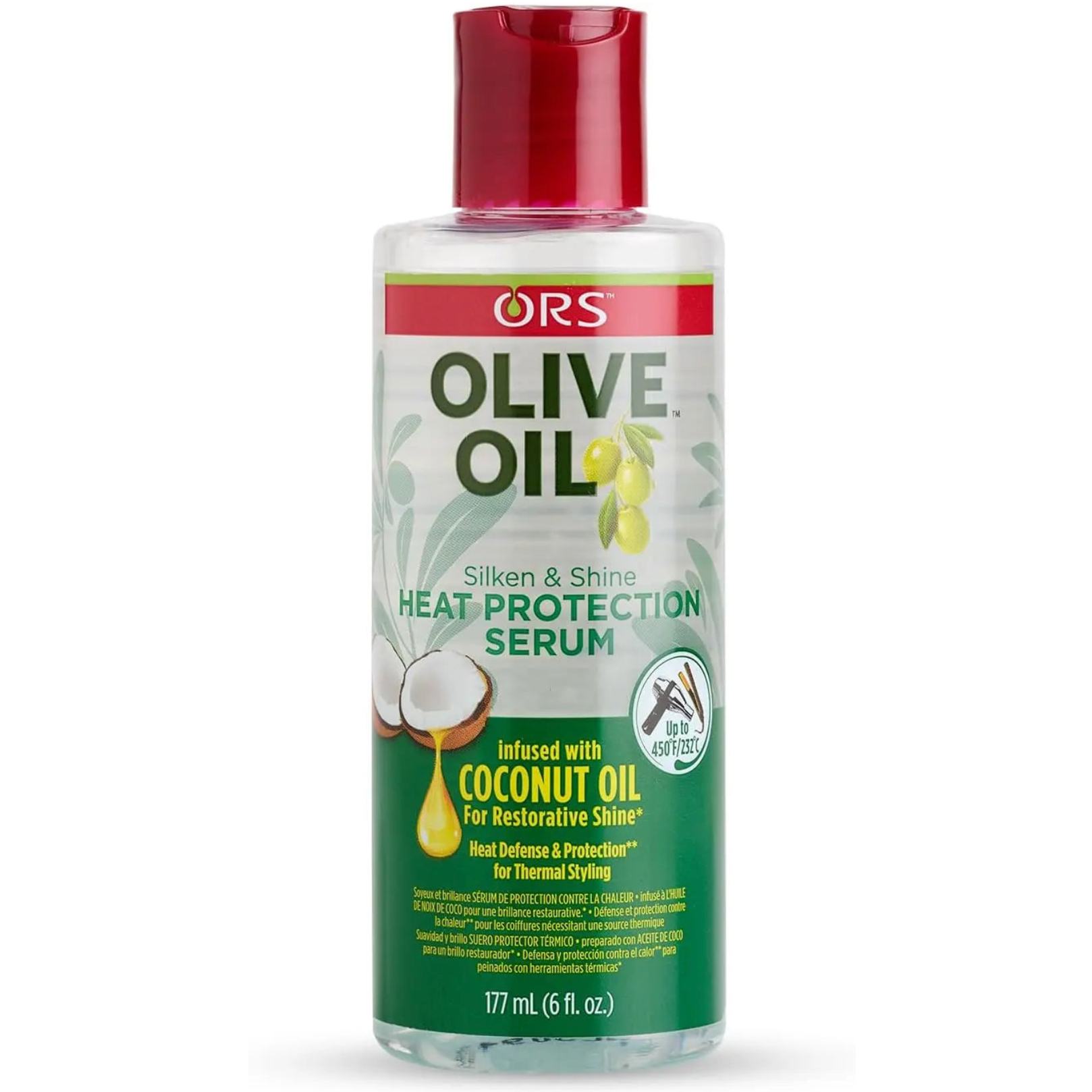 ORS Olive Oil Silken & Shine Heat Protection Serum infused with Coconut Oil for Restorative Shine 6oz