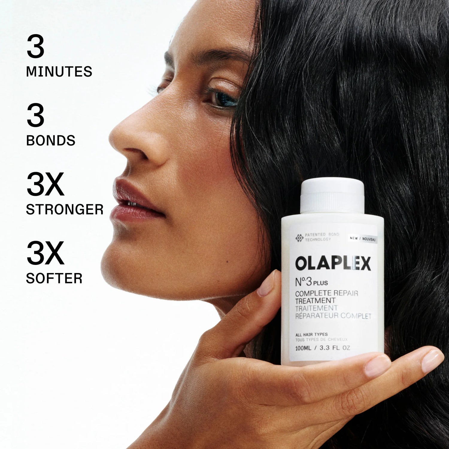 Olaplex No.3 Plus Complete Repair Treatment benefits with model