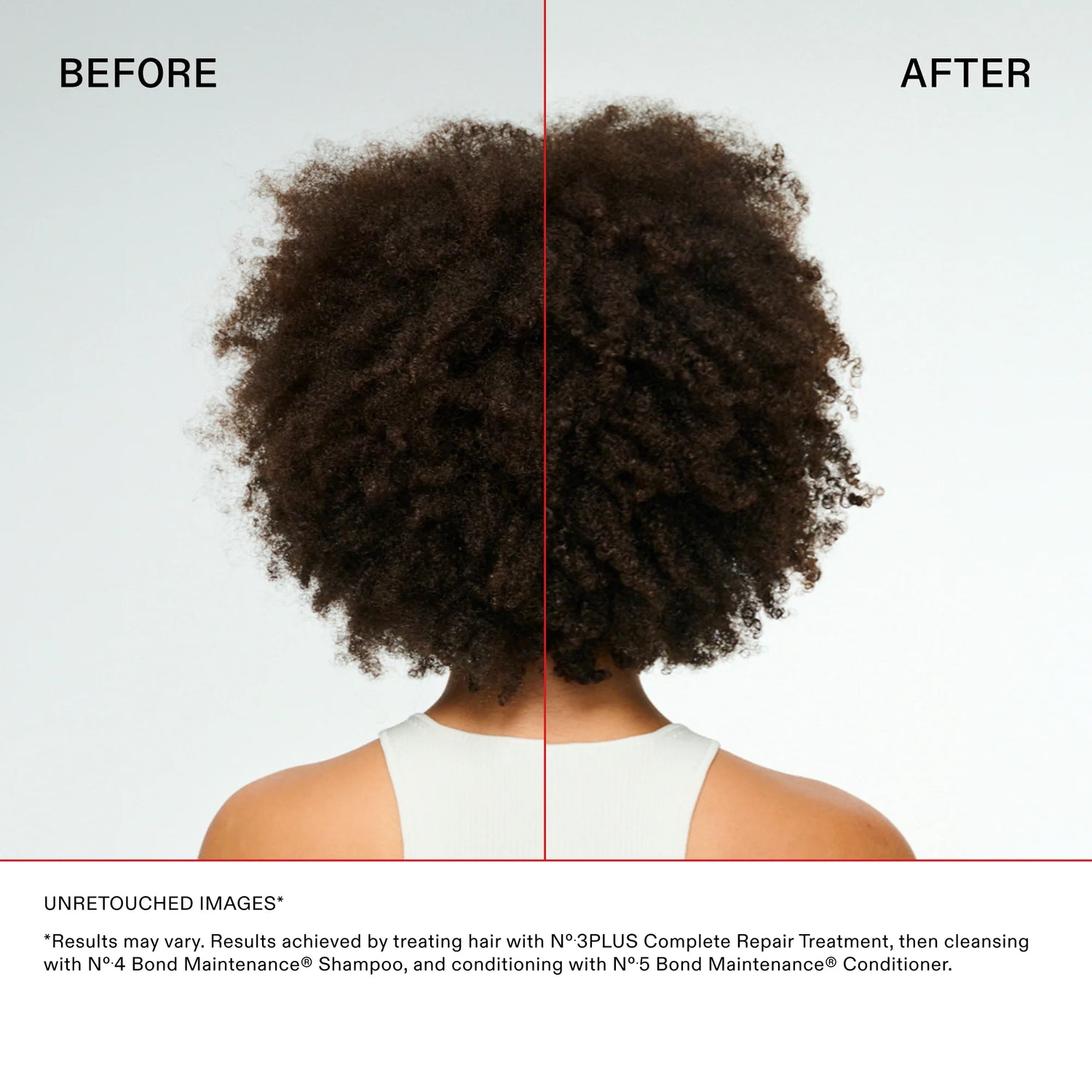 Olaplex No.3 Plus Complete Repair Treatment before and after using no.4 shampoo and no.5 conditioner on afro / curly hair