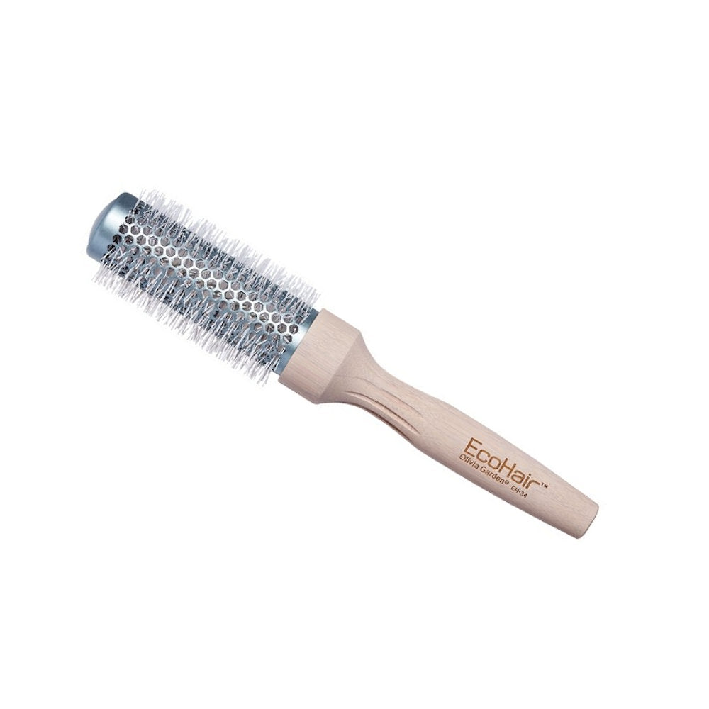 Olivia Garden EcoHair Professional Bamboo Thermal Brush 34mm with ceramic-coated barrel for fast blow drying, smooth styling and added volume.
