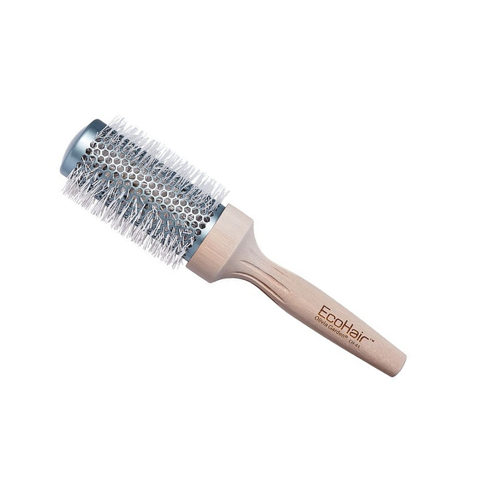 Olivia Garden EcoHair Professional Bamboo Thermal Brush 44mm featuring a ceramic thermal barrel and sustainable bamboo handle for smooth, voluminous blow dries.