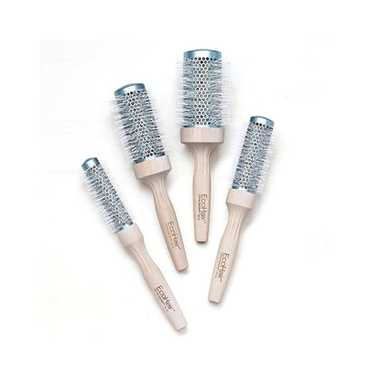 Olivia Garden EcoHair Professional Bamboo Thermal Brush collection featuring 34mm, 44mm and 54mm ceramic radial brushes with eco-friendly bamboo handles for professional styling.
