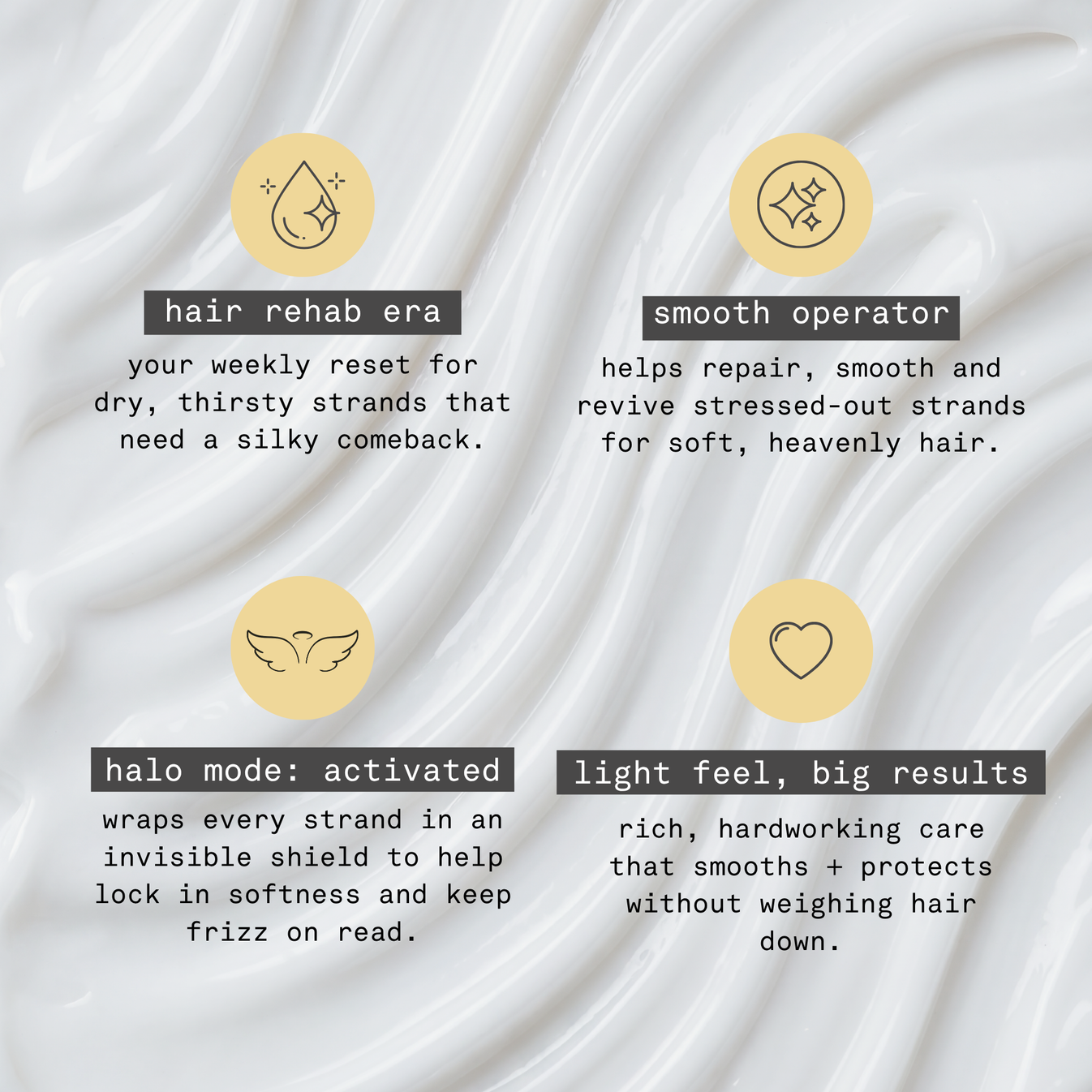 OSMO Guardian Angel Resurfacing Mask benefits, including repairing stressed strands, smoothing frizz, locking in softness and protecting hair without weighing it down.