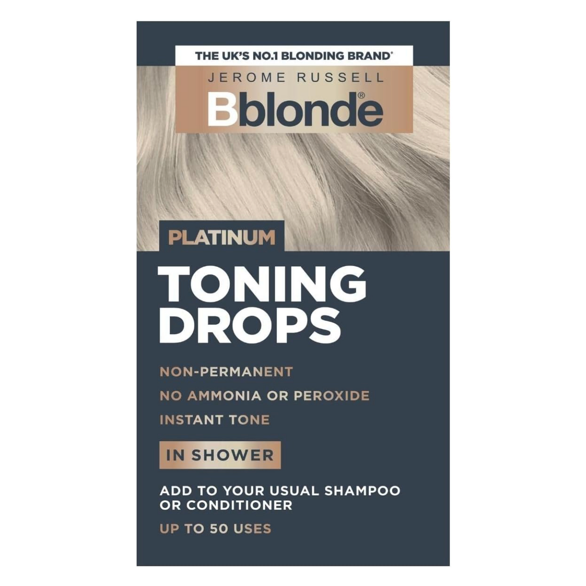 Jerome Russell Bblonde Toning Drops 50ml retail box packaging on a clean white background 