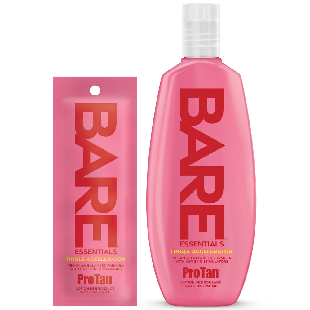 Pro Tan Bare Essentials Tingle Accelerator available in 22ml sachet and 250ml bottle at Kiyo Beauty