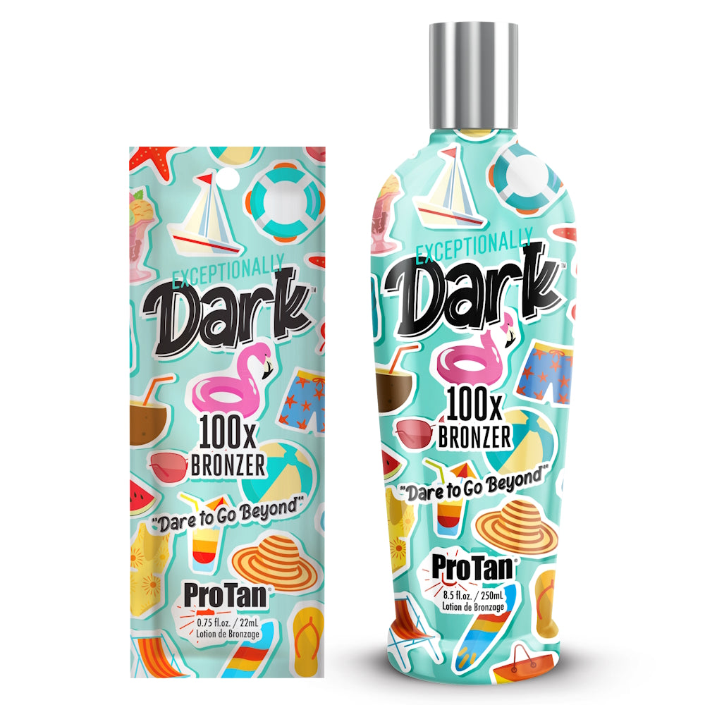 Pro Tan Exceptionally Dark 100X Bronzer available in 22ml sachet and 250ml bottle at Kiyo Beauty
