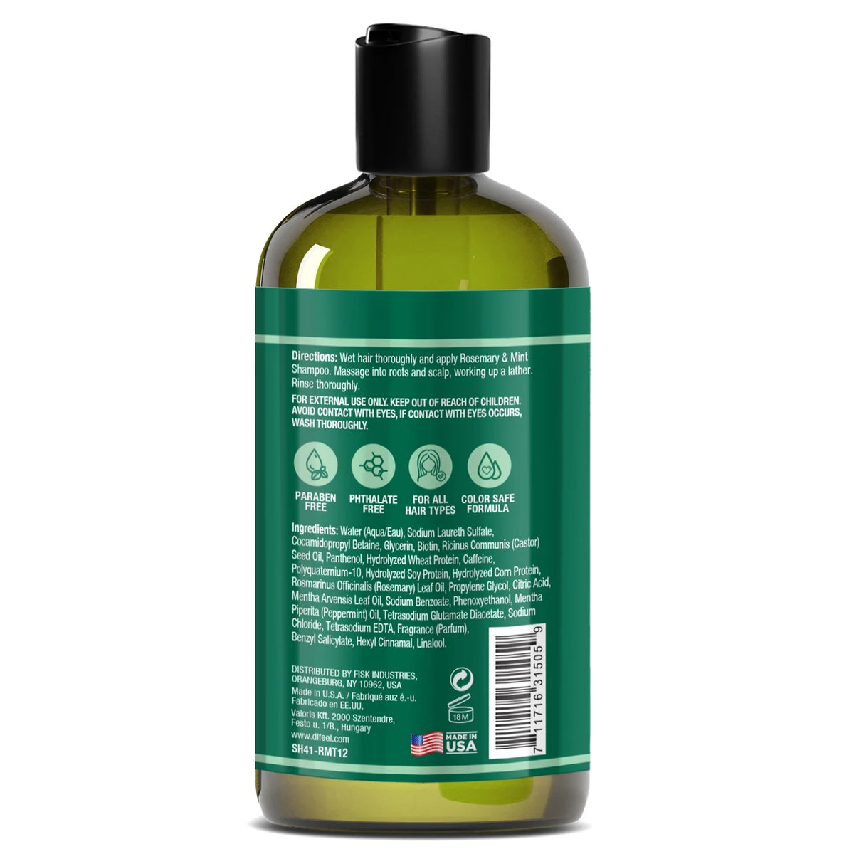 Difeel Rosemary and Mint Strengthening Shampoo with Biotin for dry damaged hair manageability shine and scalp moisture