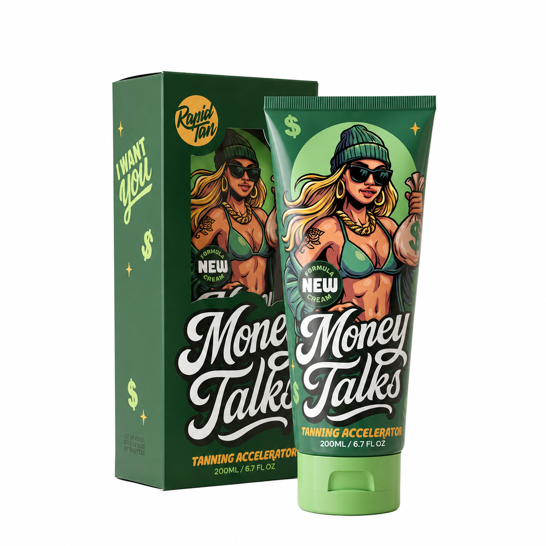 Rapid Tan Money Talks tanning accelerator available in 20ml sachet and 200ml tube at Kiyo Beauty