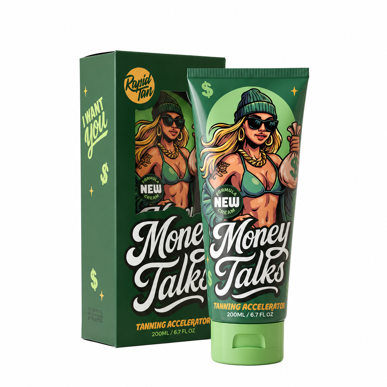 Rapid Tan Money Talks tanning accelerator available in 20ml sachet and 200ml tube at Kiyo Beauty