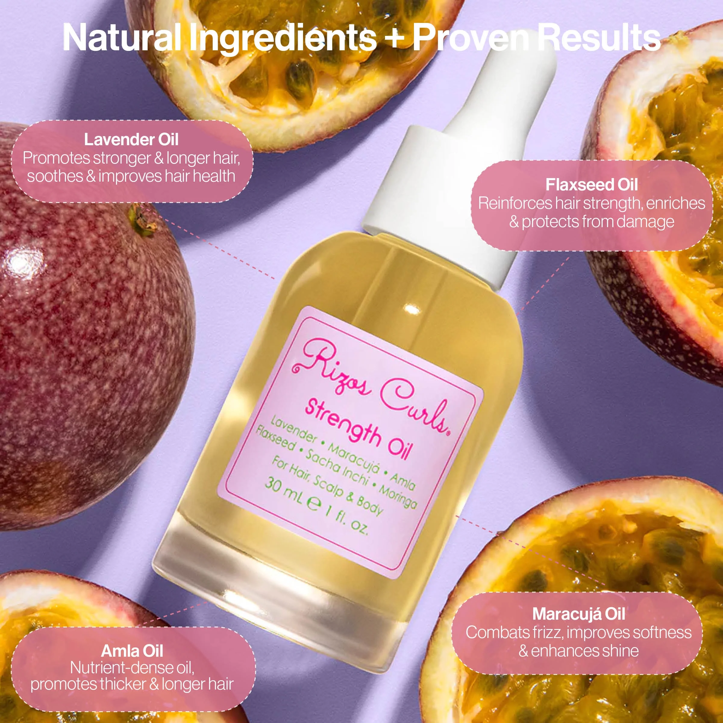 Rizos Curls Strength Oil for Hair, Scalp & Body Lavender & Flaxseed 30ml
