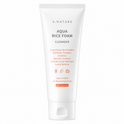 white s.nature aqua rice foam cleanser tube on a clean white background with minimalist packaging and a low-irritant ph balancing formula.
