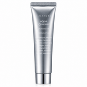 silver s.nature aqua squalane moisturizing cream tube on a clean white background with a sleek metallic finish and minimalist packaging.