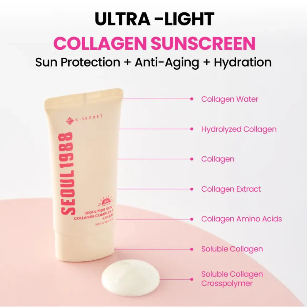 K-SECRET SEOUL 1988 Sun Collagen Complex 7 + Plum SPF50+ PA++++ 50ml
