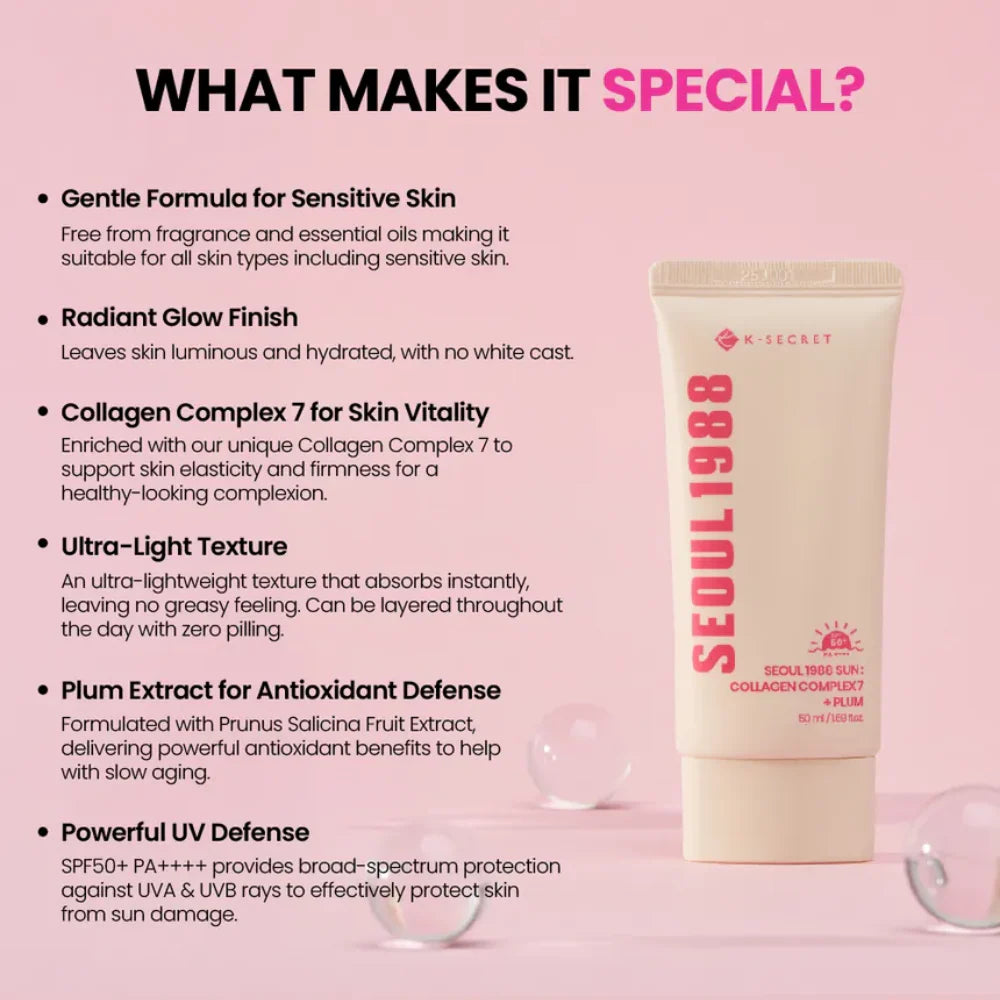 K-SECRET SEOUL 1988 Sun Collagen Complex 7 + Plum SPF50+ PA++++ 50ml