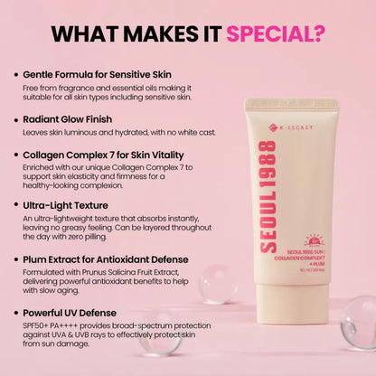 K-SECRET SEOUL 1988 Sun Collagen Complex 7 + Plum SPF50+ PA++++ 50ml