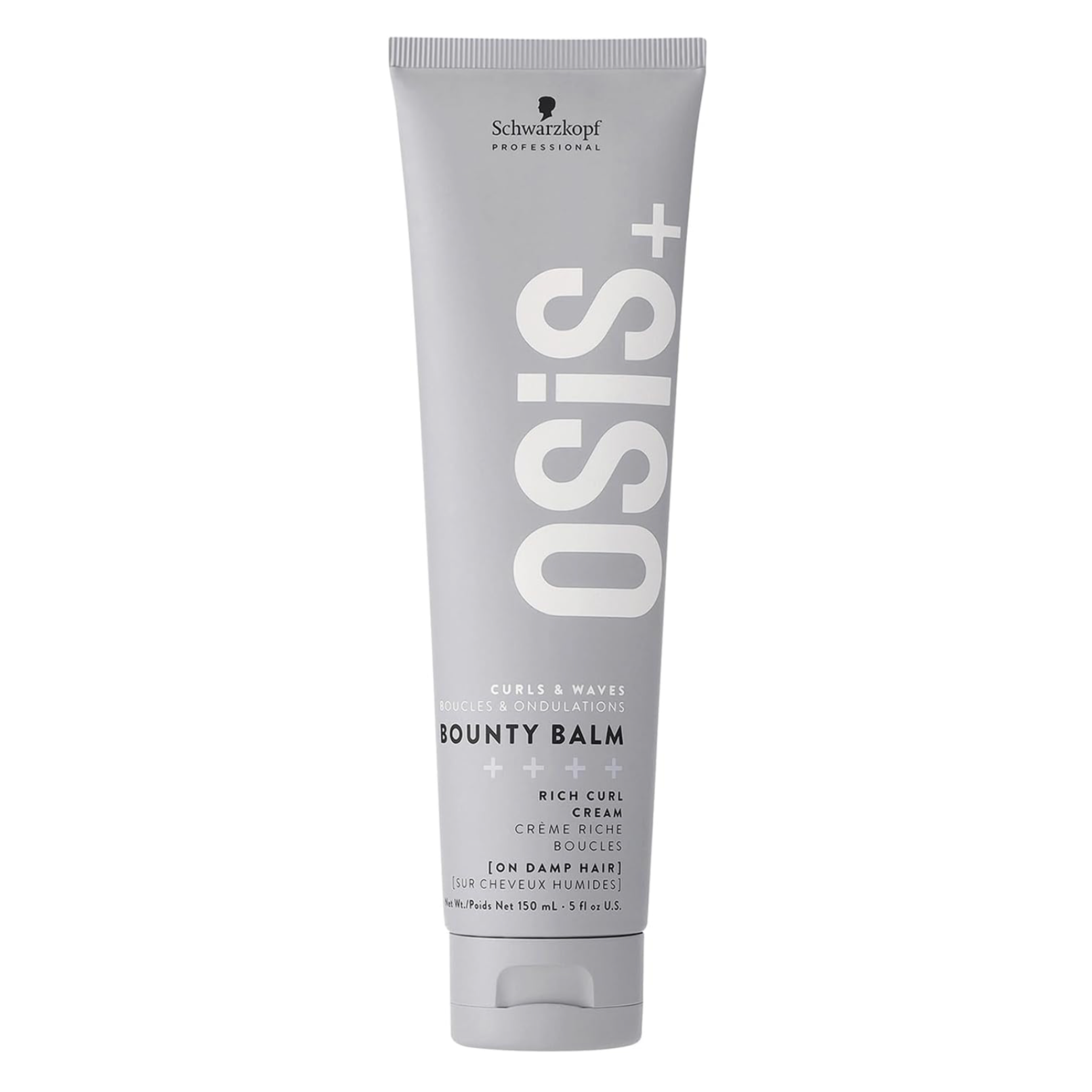 Front view of Schwarzkopf Professional OSiS Bounty Balm 150ml rich curl cream in a grey tube for defining curls and waves