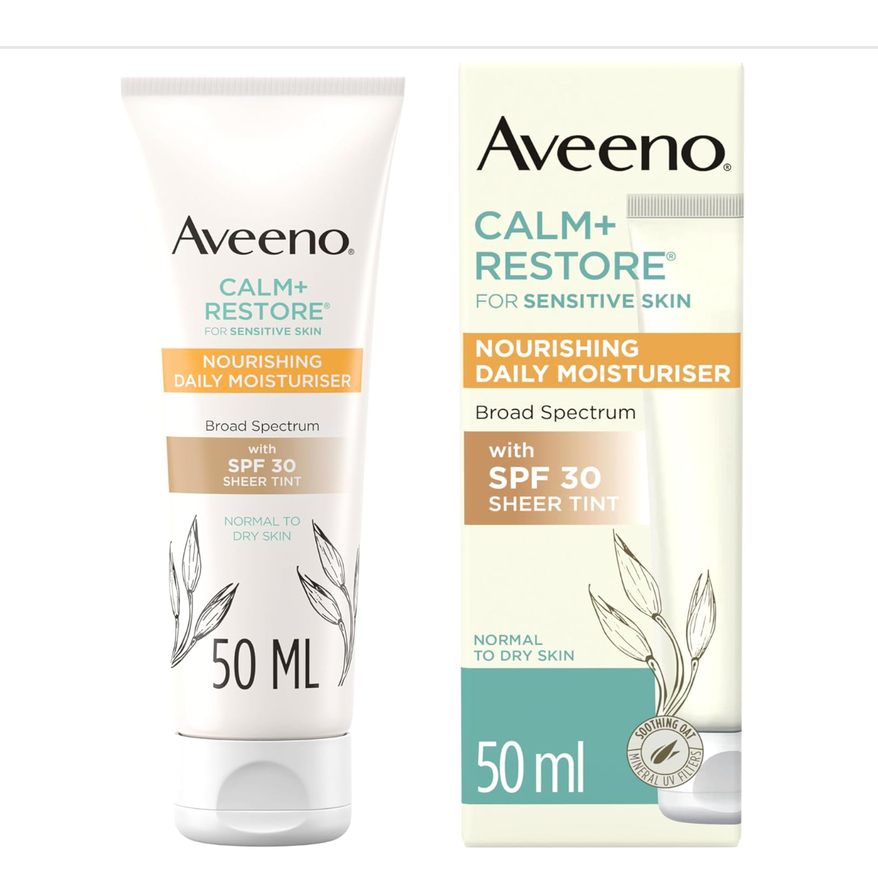 Aveeno Calm+Restore Nourishing Daily Moisturiser SPF30 Sheer Tint 50ml