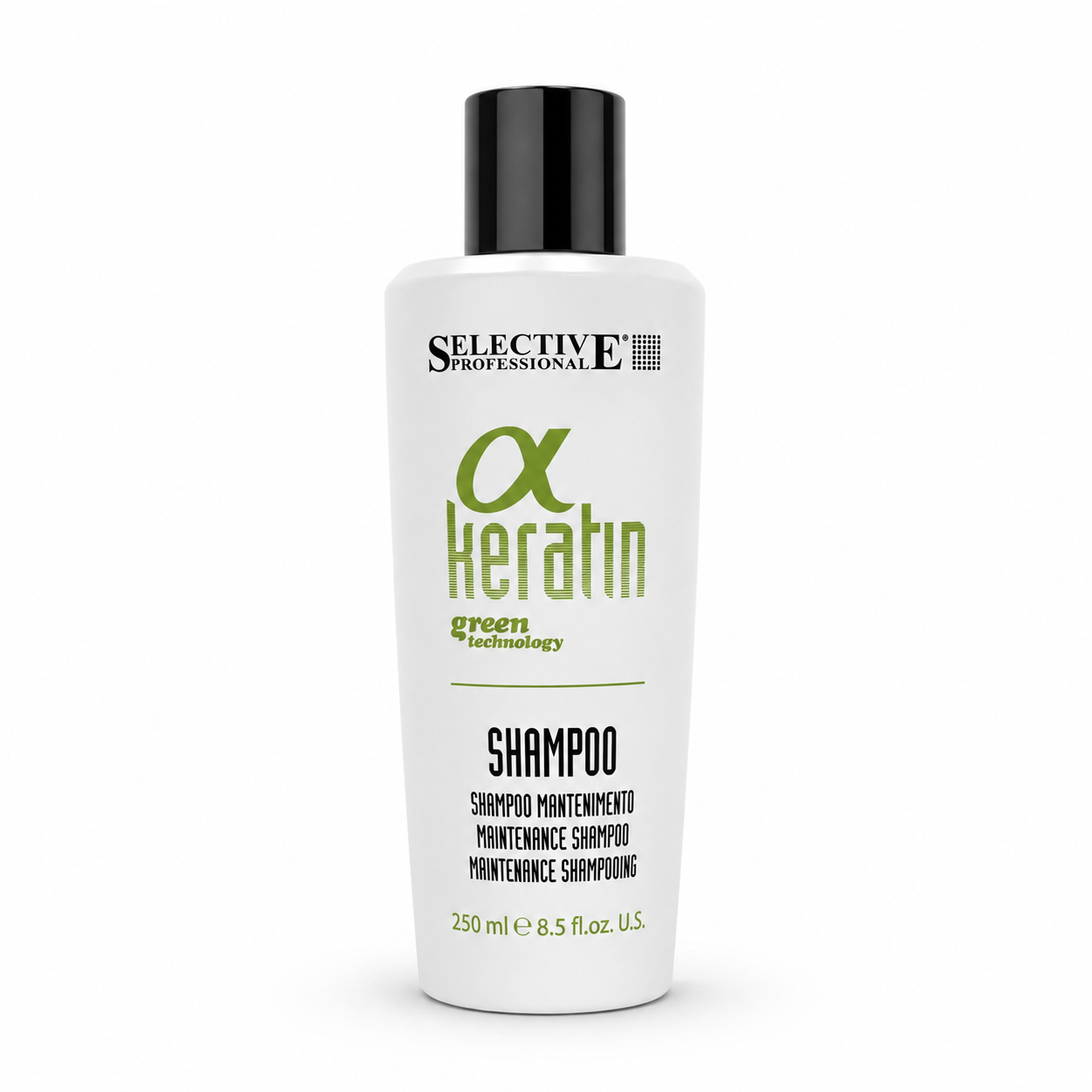 Selective Professional Alpha Keratin Maintenance Shampoo 250ml, sulphate-free keratin shampoo for treated hair, professional maintenance shampoo to prolong keratin smoothing treatments.
