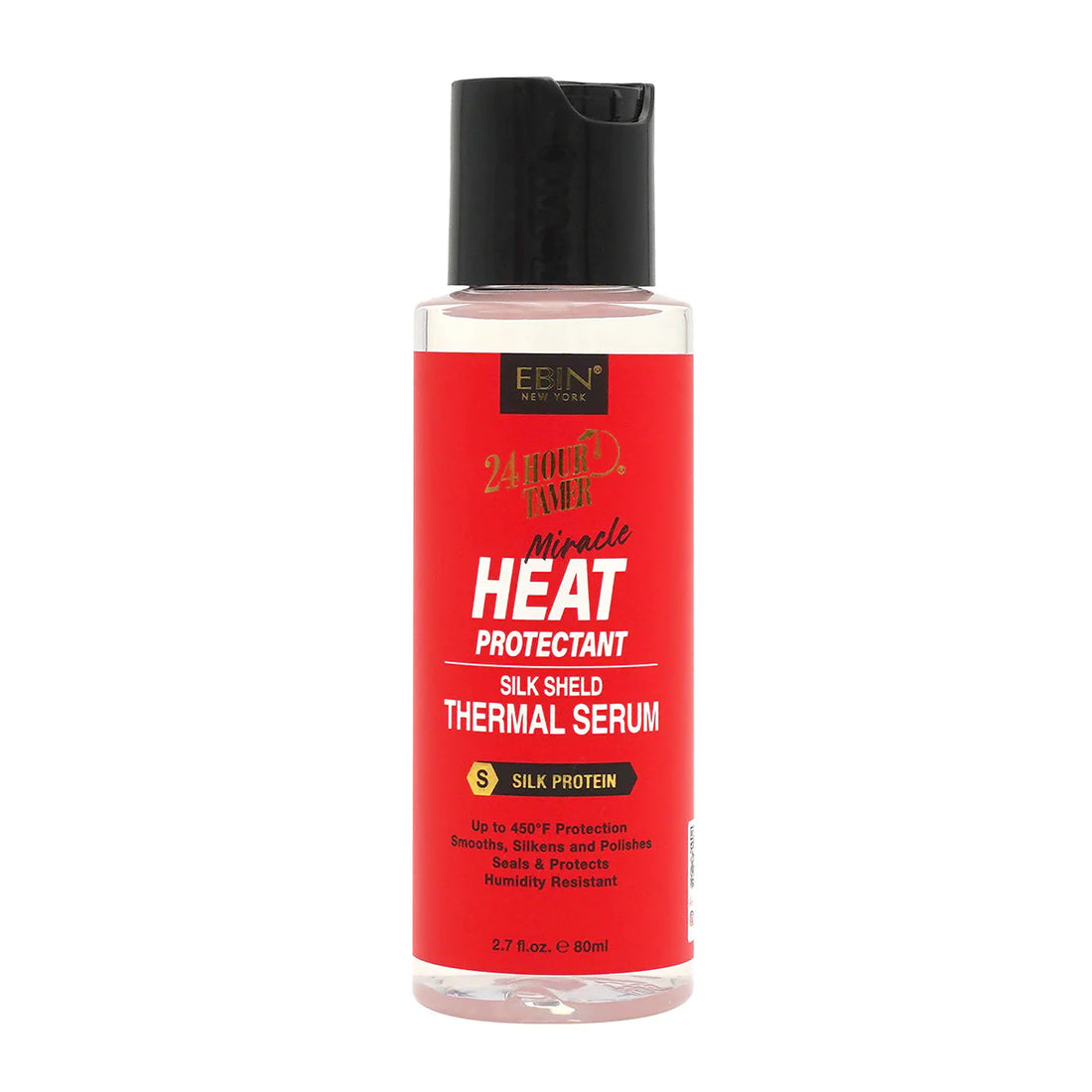 Ebin New York 24 Hour Tamer Heat Protectant Thermal Serum 80ml bottle against a clean studio background.