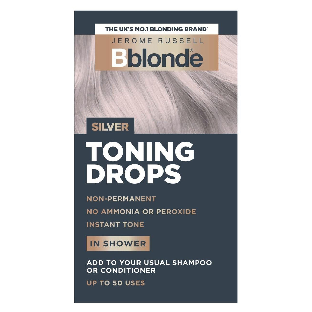 Jerome Russell Bblonde Toning Drops 50ml retail box packaging on a clean white background 