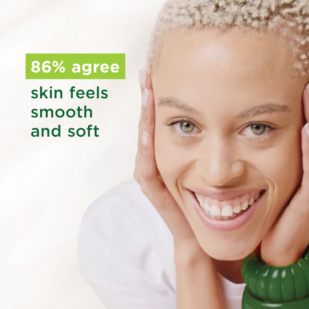 Simple Kind to Skin Moisturising Facial Wash 150ml results showing smooth, soft skin, as agreed by 86% of users