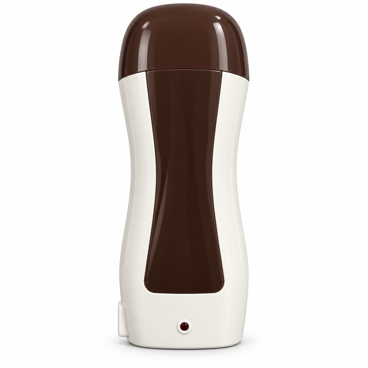 Single Depilatory Heater for 100g roll-on wax cartridge in ivory and brown, featuring an ergonomic handheld design and red heating indicator light on a clean white background