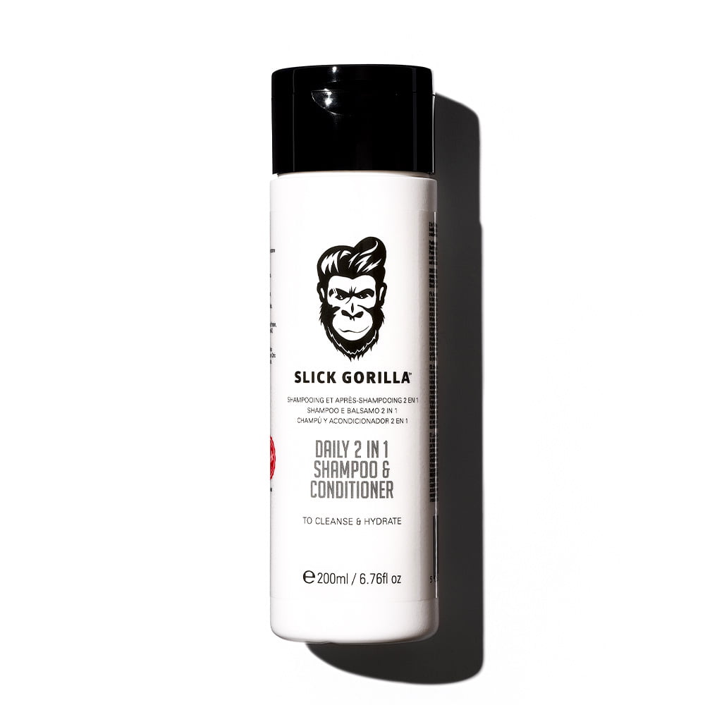 Slick Gorilla Daily 2 In 1 Shampoo & Conditioner 200ml bottle designed to cleanse and hydrate hair in one step while leaving it soft, refreshed and easy to style for everyday use.