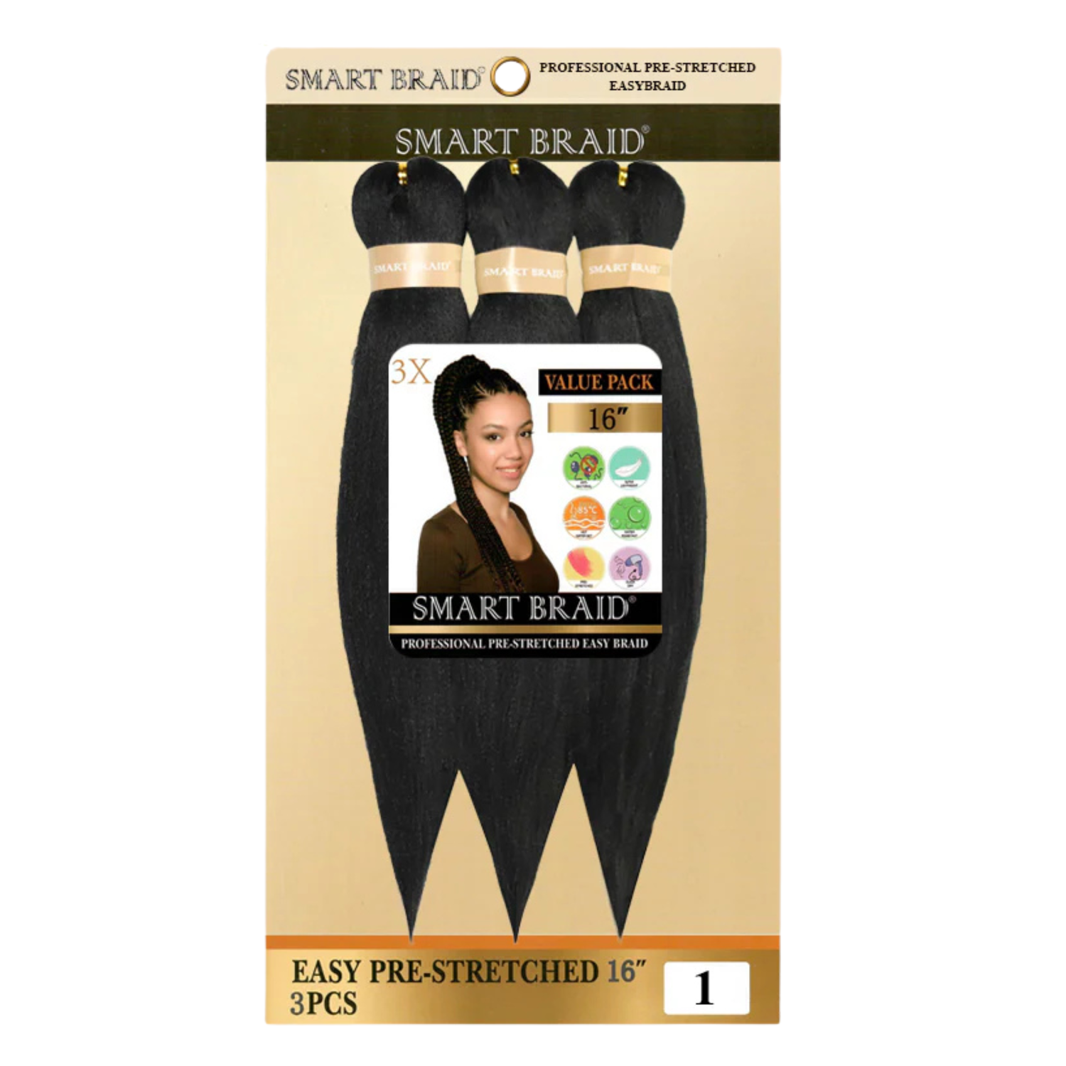 Smart Braid Pre-Stretched Braiding Hair 16 Inch 3X Pack