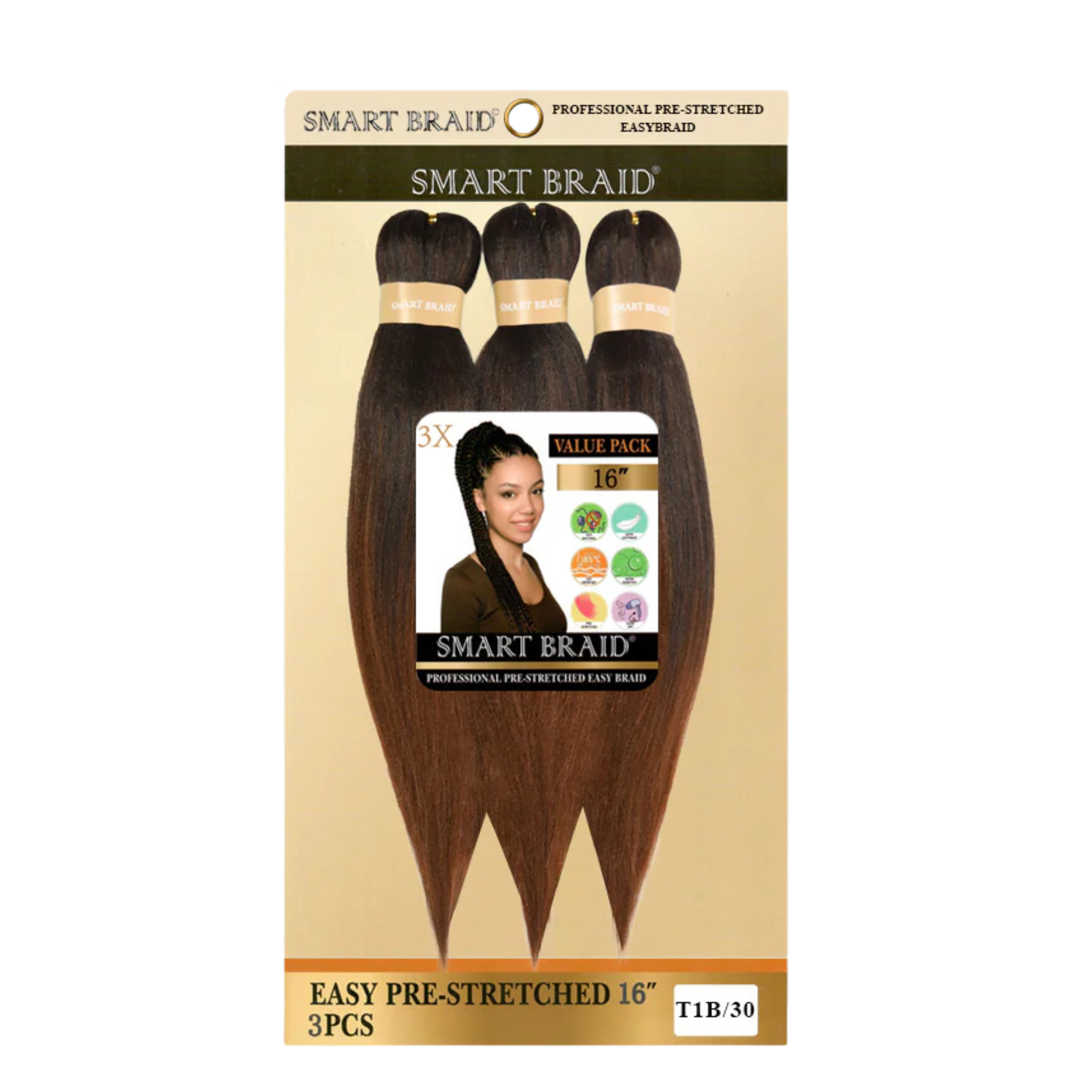 Smart Braid Pre-Stretched Braiding Hair 16 Inch 3X Pack
