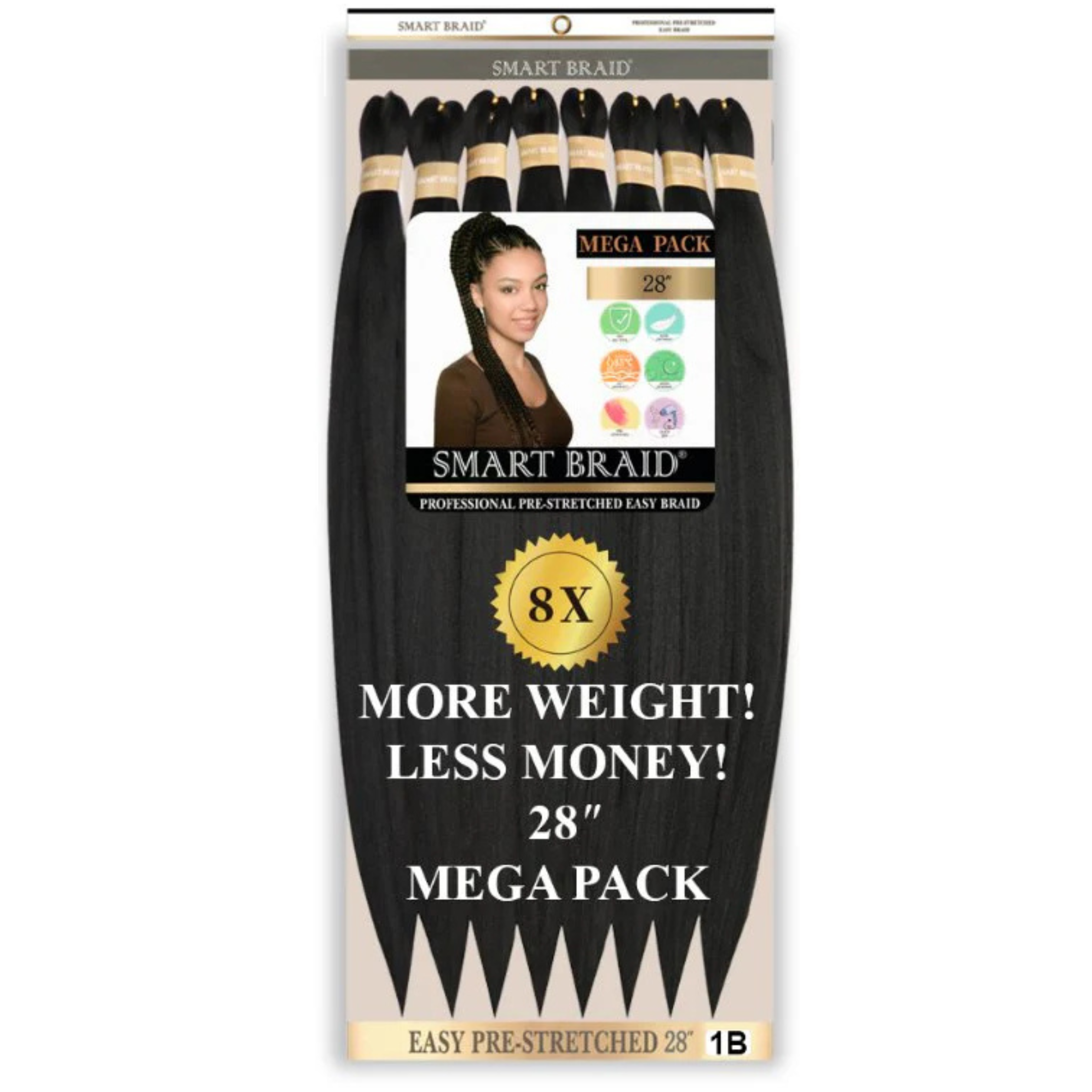 Smart Braid Pre-Stretched Braiding Hair 28 Inch 8X Pack
