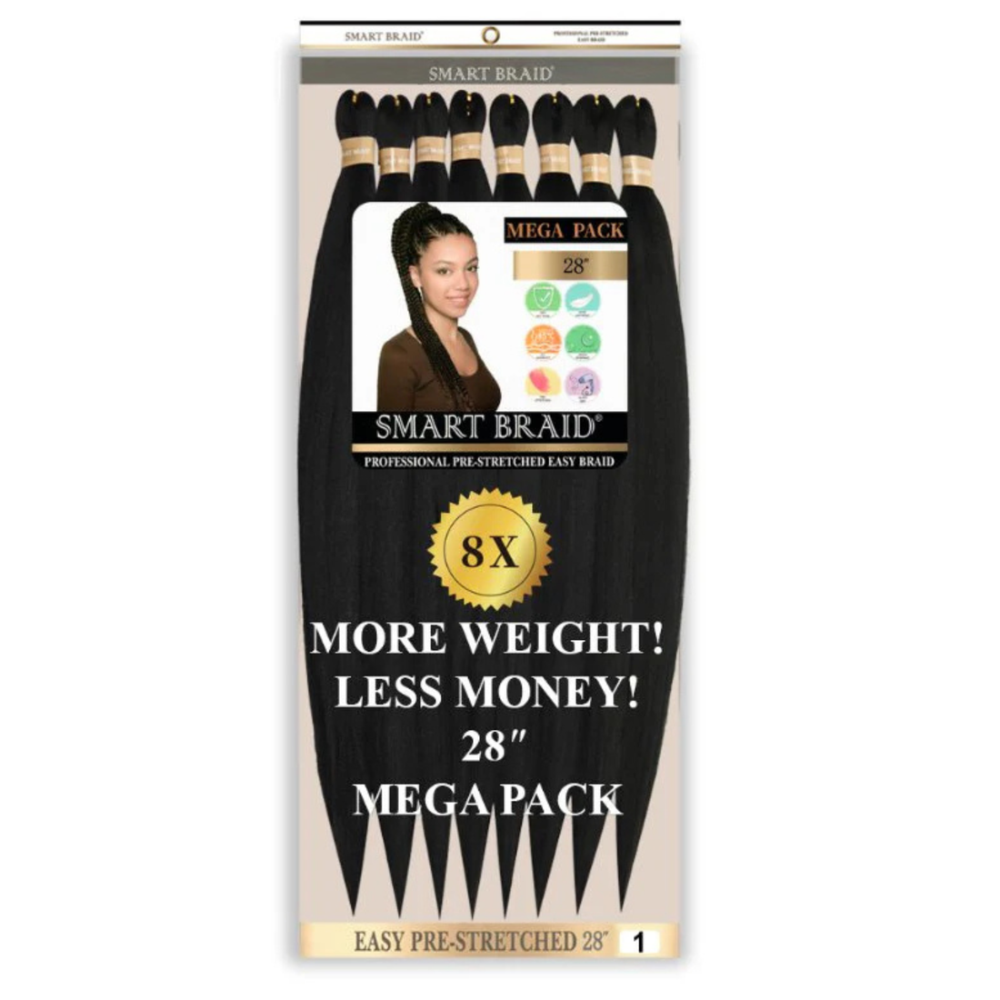 Smart Braid Pre-Stretched Braiding Hair 28 Inch 8X Pack