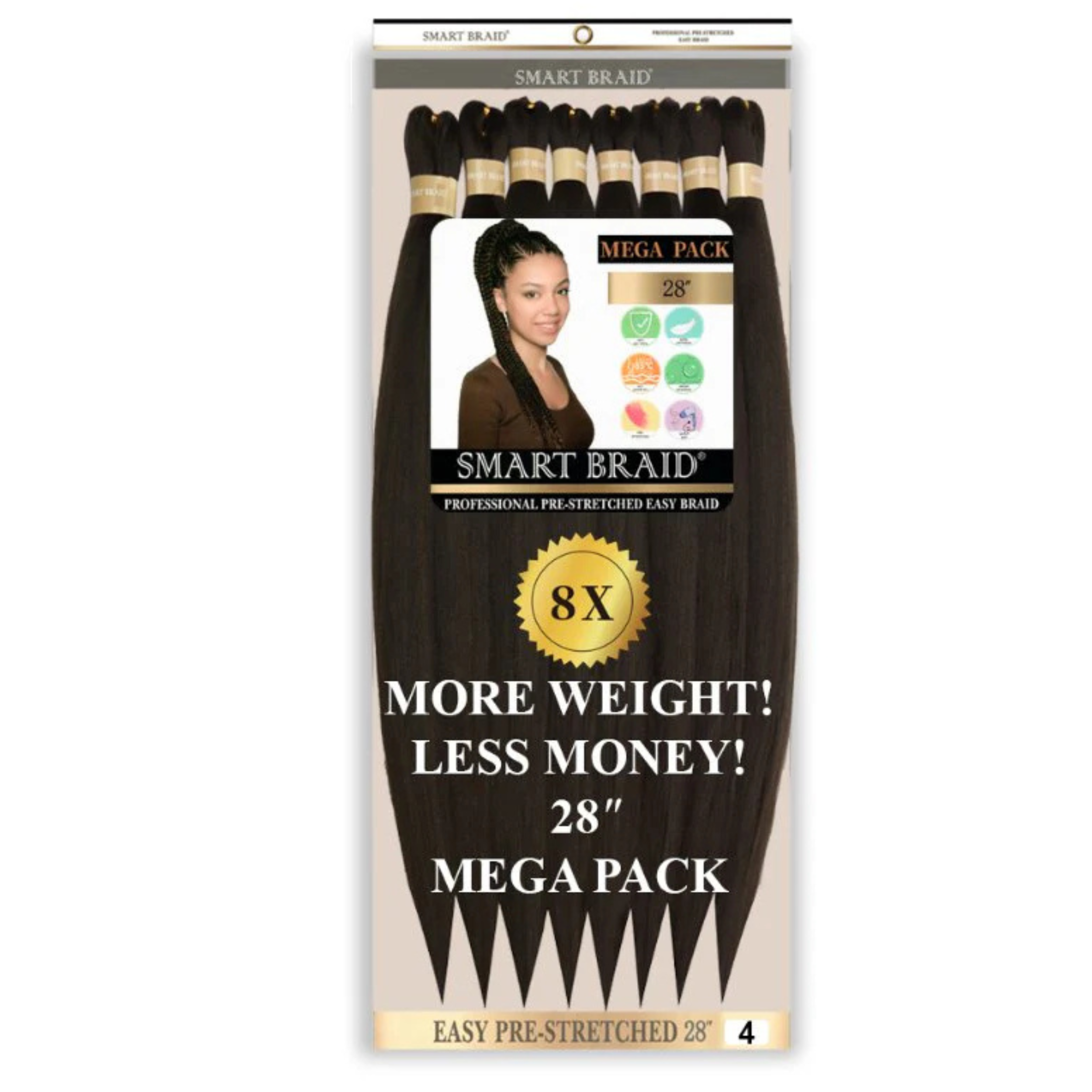 Smart Braid Pre-Stretched Braiding Hair 28 Inch 8X Pack