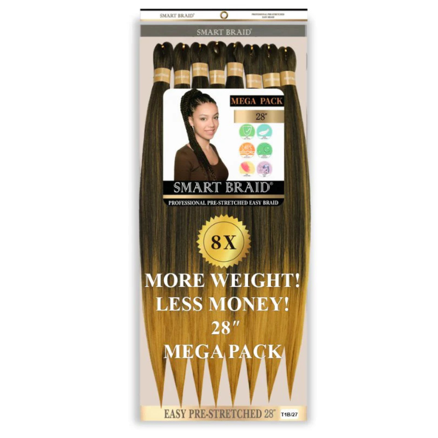 Smart Braid Pre-Stretched Braiding Hair 28 Inch 8X Pack