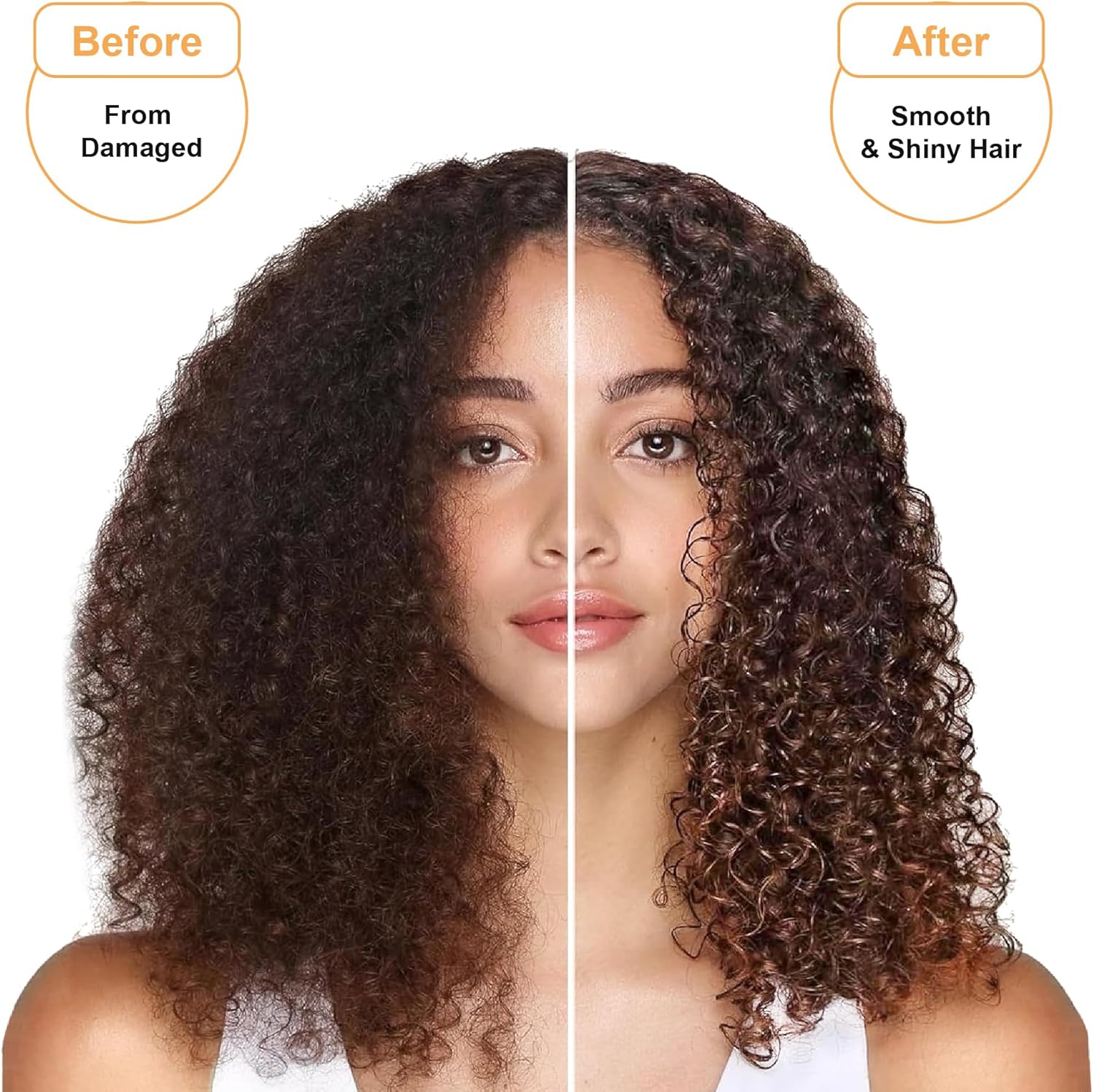Before and after results using Sofn'free Coconut & Jamaican Black Castor Oil Curl Activating Smoothie showing smoother, shinier and more defined curls