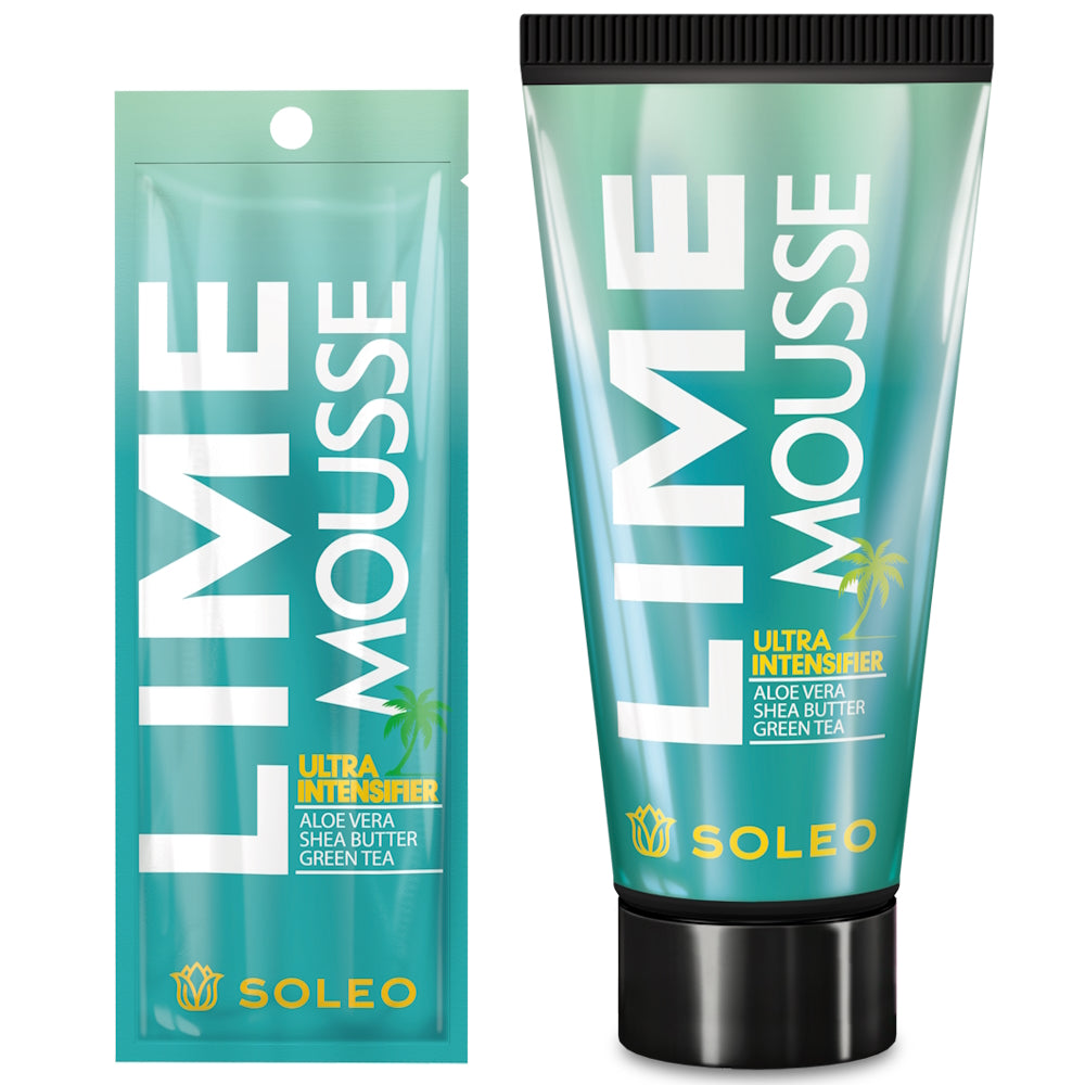 Soleo Lime Mousse ultra intensifier tanning accelerator available in 15ml sachet and 150ml tube at Kiyo Beauty