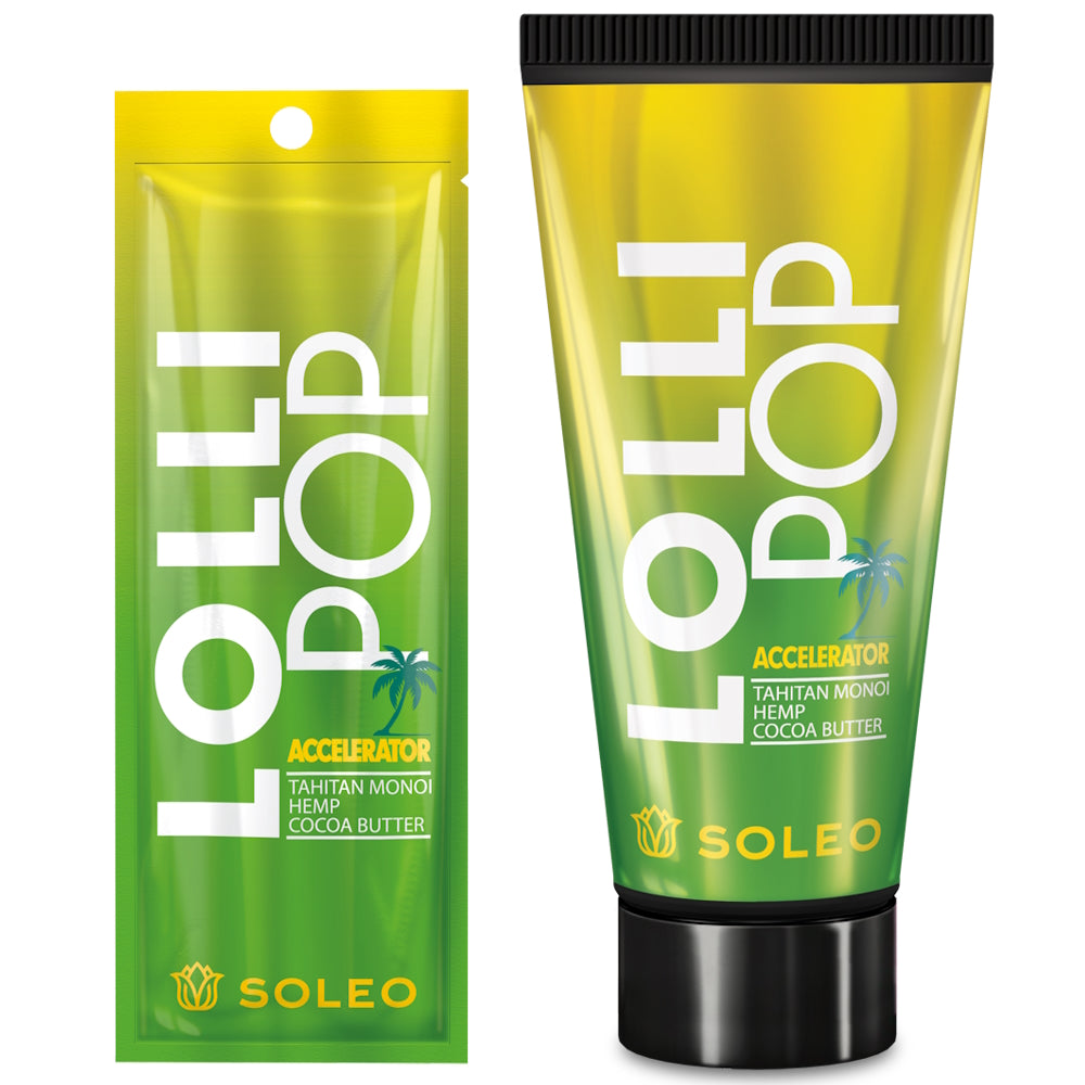Soleo Lolli Pop tanning accelerator available in 15ml sachet and 150ml tube at Kiyo Beauty