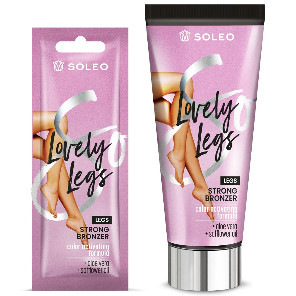 Soleo Lovely Legs strong bronzer leg tanning lotion available in 10ml sachet and 135ml tube at Kiyo Beauty