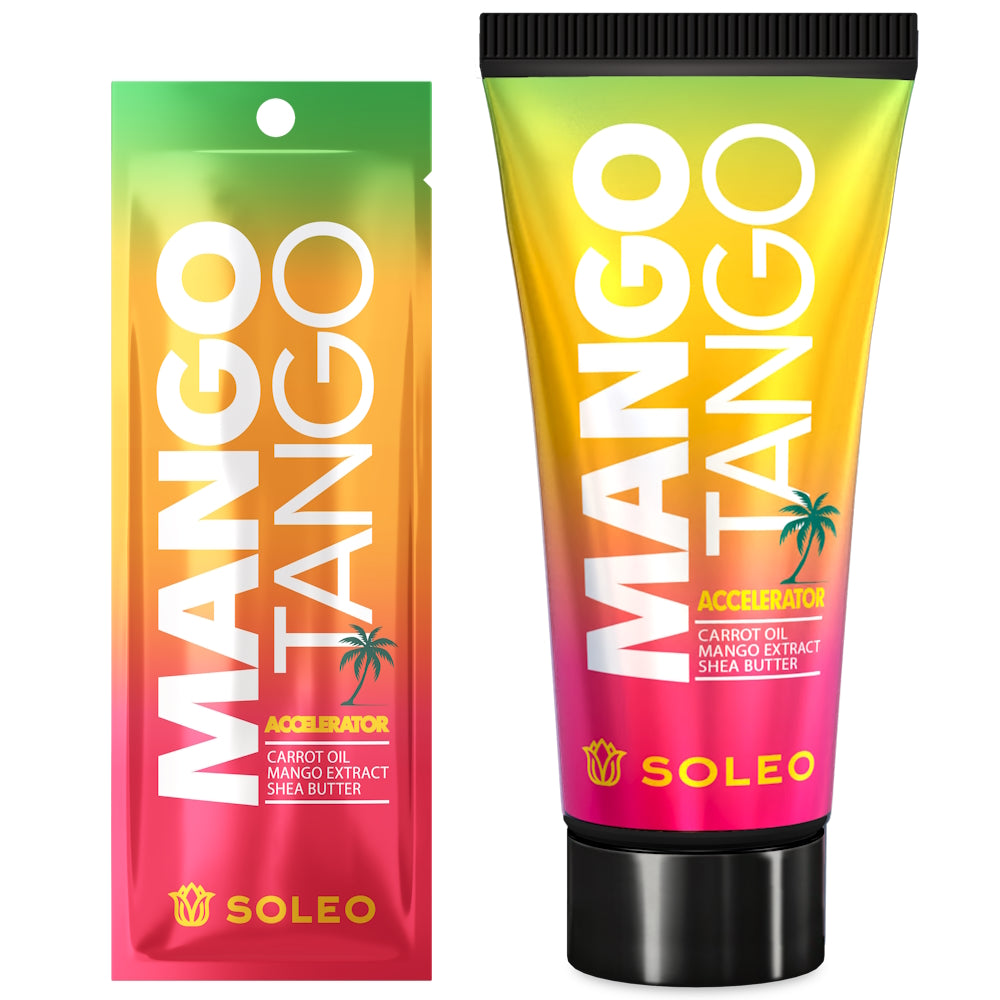 Soleo Mango Tango tanning accelerator available in 15ml sachet and 150ml tube at Kiyo Beauty