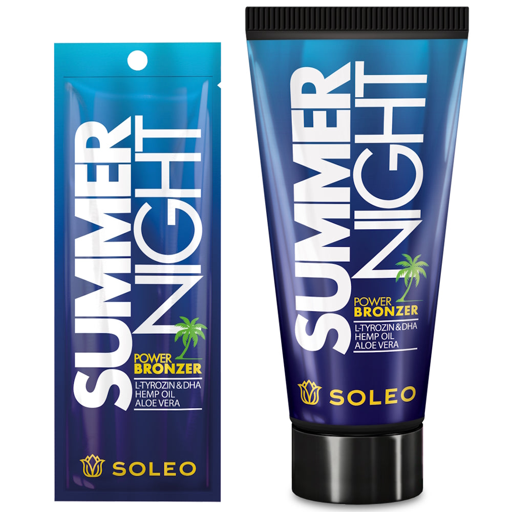 Soleo Summer Night power bronzer tanning accelerator available in 15ml sachet and 150ml tube at Kiyo Beauty