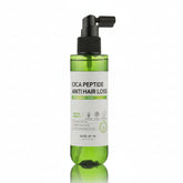 Green bottle of Cica Peptide Anti Hair Loss Scalp Tonic with black spray nozzle on a white background
