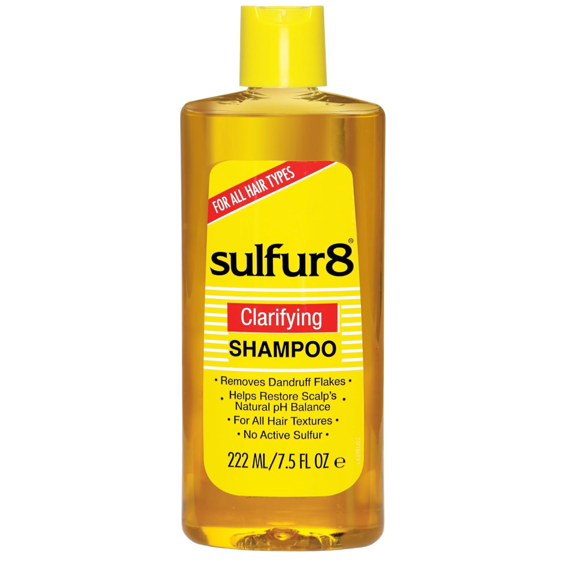 Sulfur8 Clarifying Shampoo 222ml for all hair types, formulated to remove dandruff flakes, deeply cleanse hair and help restore the scalp’s natural pH balance
