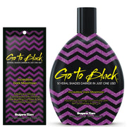 Supre Tan Go To Black Incredible Dark Maximizer available in 15ml sachet and 350ml bottle at Kiyo Beauty
