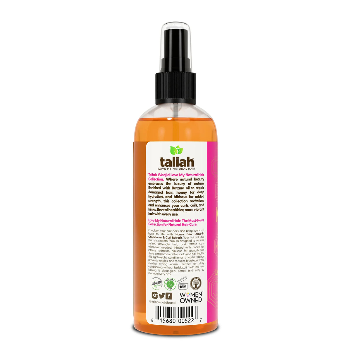 Taliah Waajid Love My Natural Hair Honey Dew Leave In Conditioner & Curl Refresh 12oz