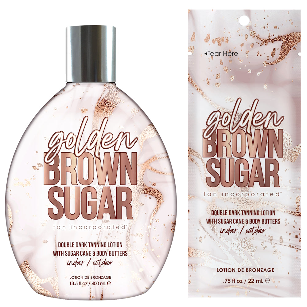 Tan Inc Golden Brown Sugar Tanning Lotion available in 22ml sachet and 400ml bottle at Kiyo Beauty