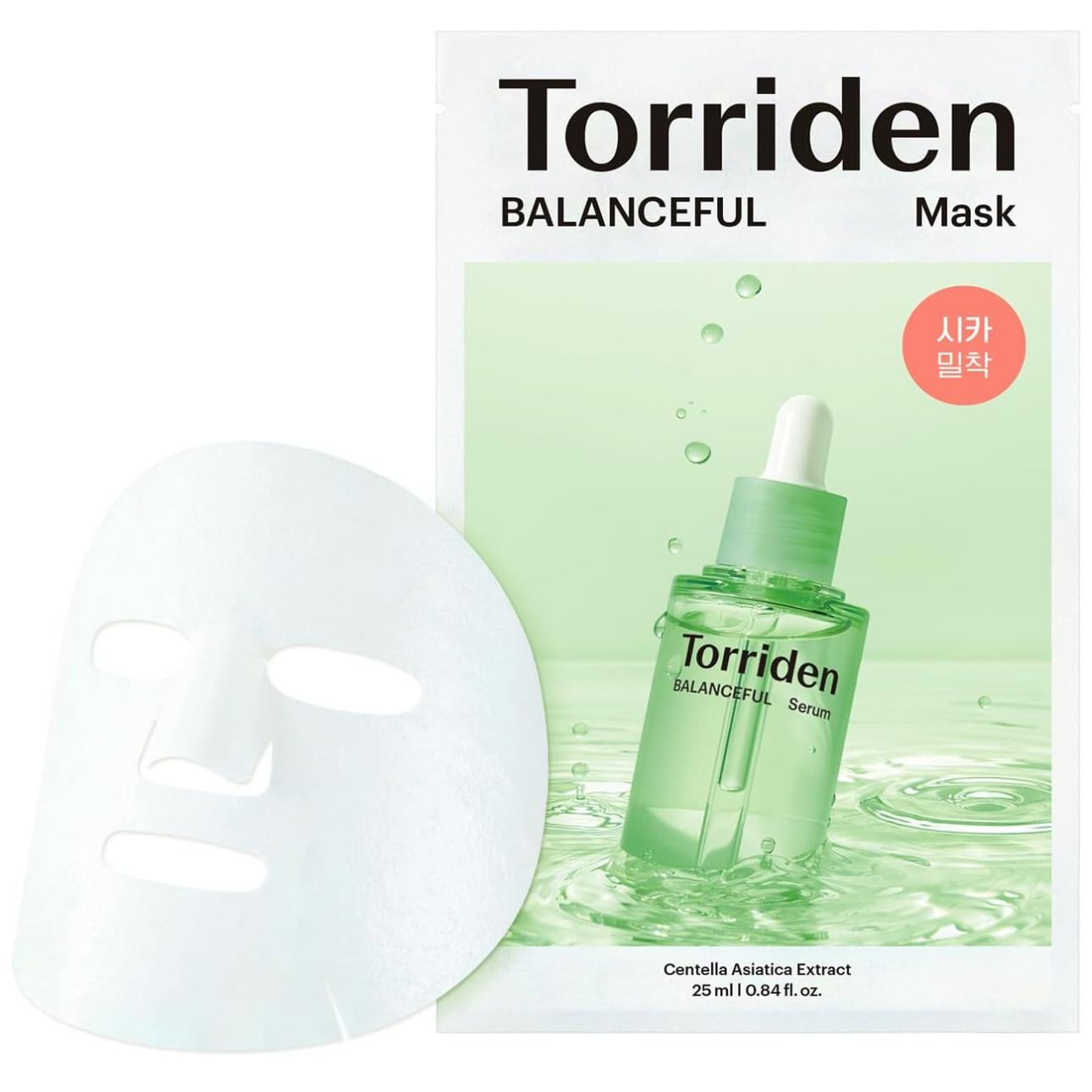 Torriden Balanceful Mask packaging with a green serum bottle on a white background