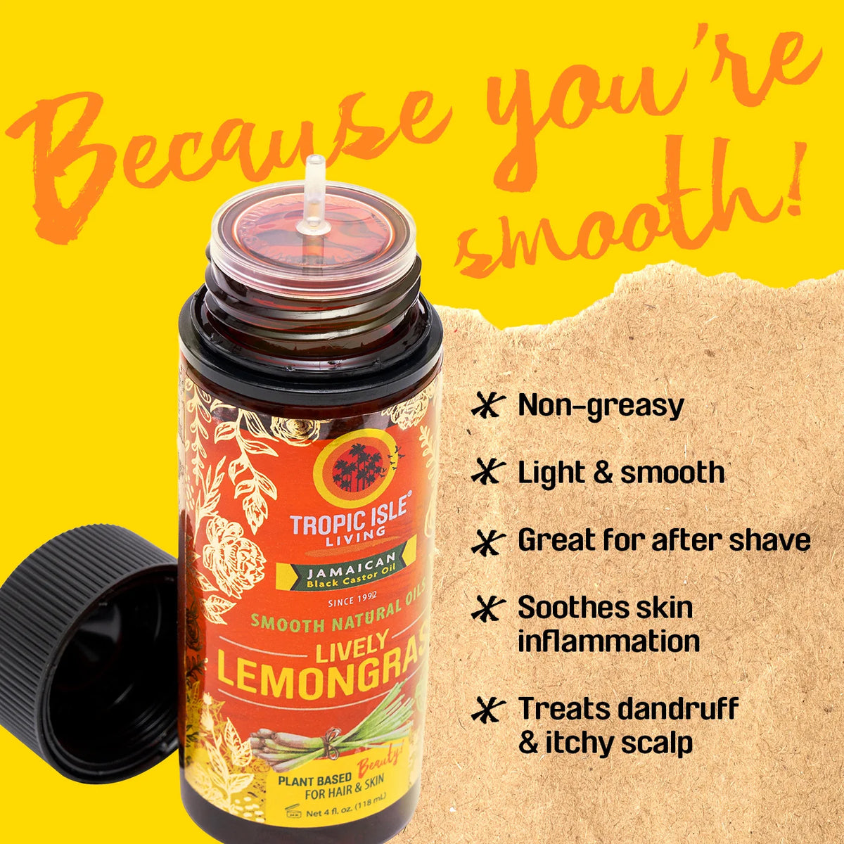 Tropic Isle Living Smooth Natural Oils Lively Lemongrass 4oz