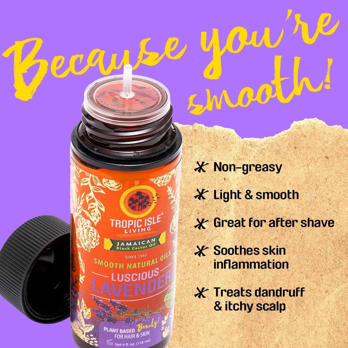 Tropic Isle Living Smooth Natural Oils Luscious Lavender 4oz