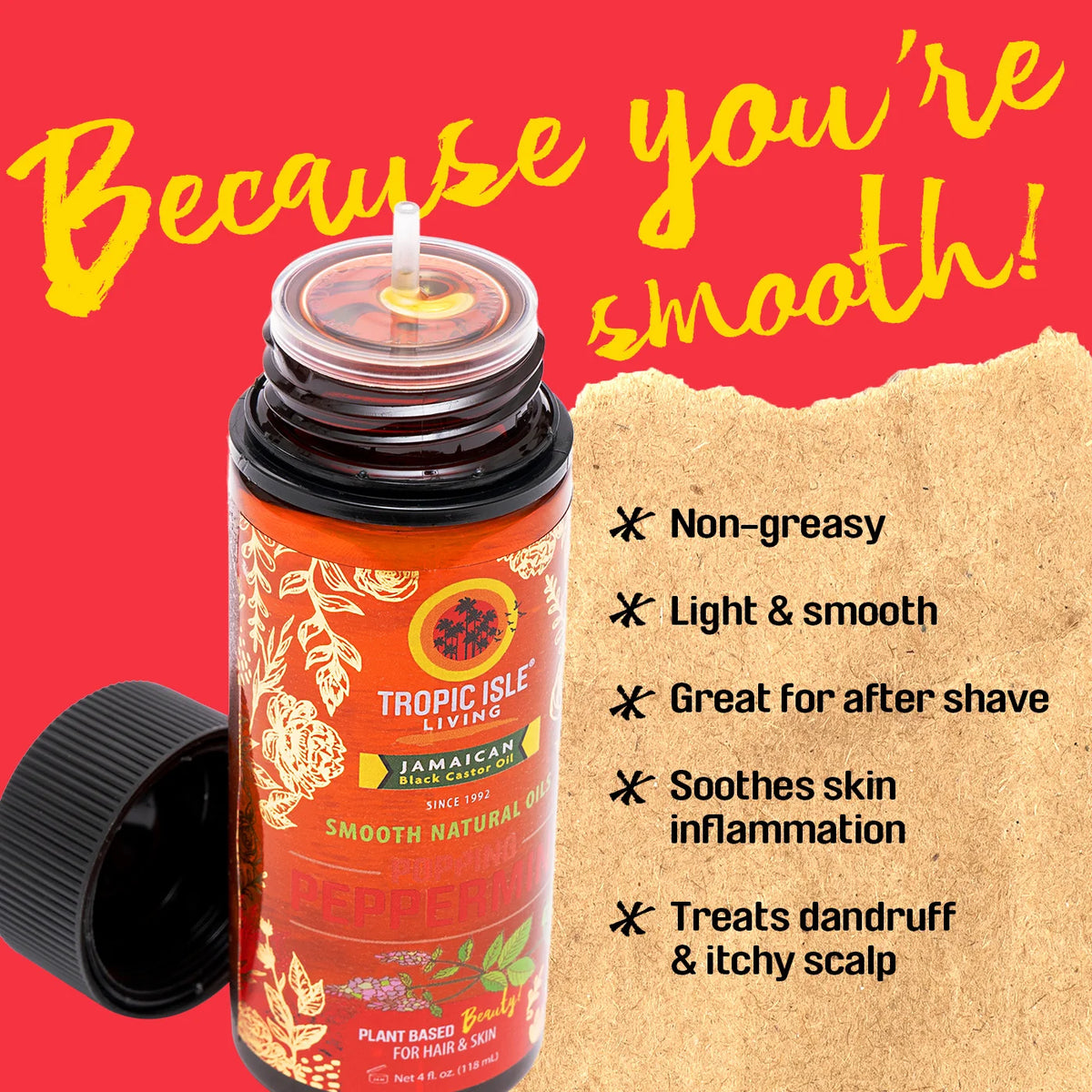 Tropic Isle Living Smooth Natural Oils Popping Peppermint 4oz